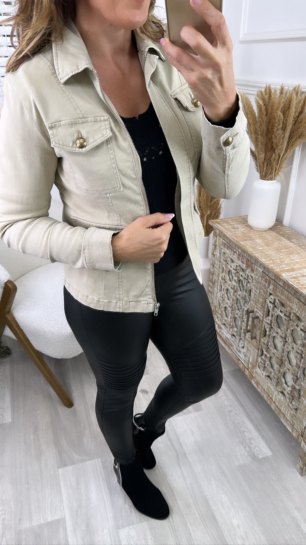 Cecily Beige Cargo Trench Coat