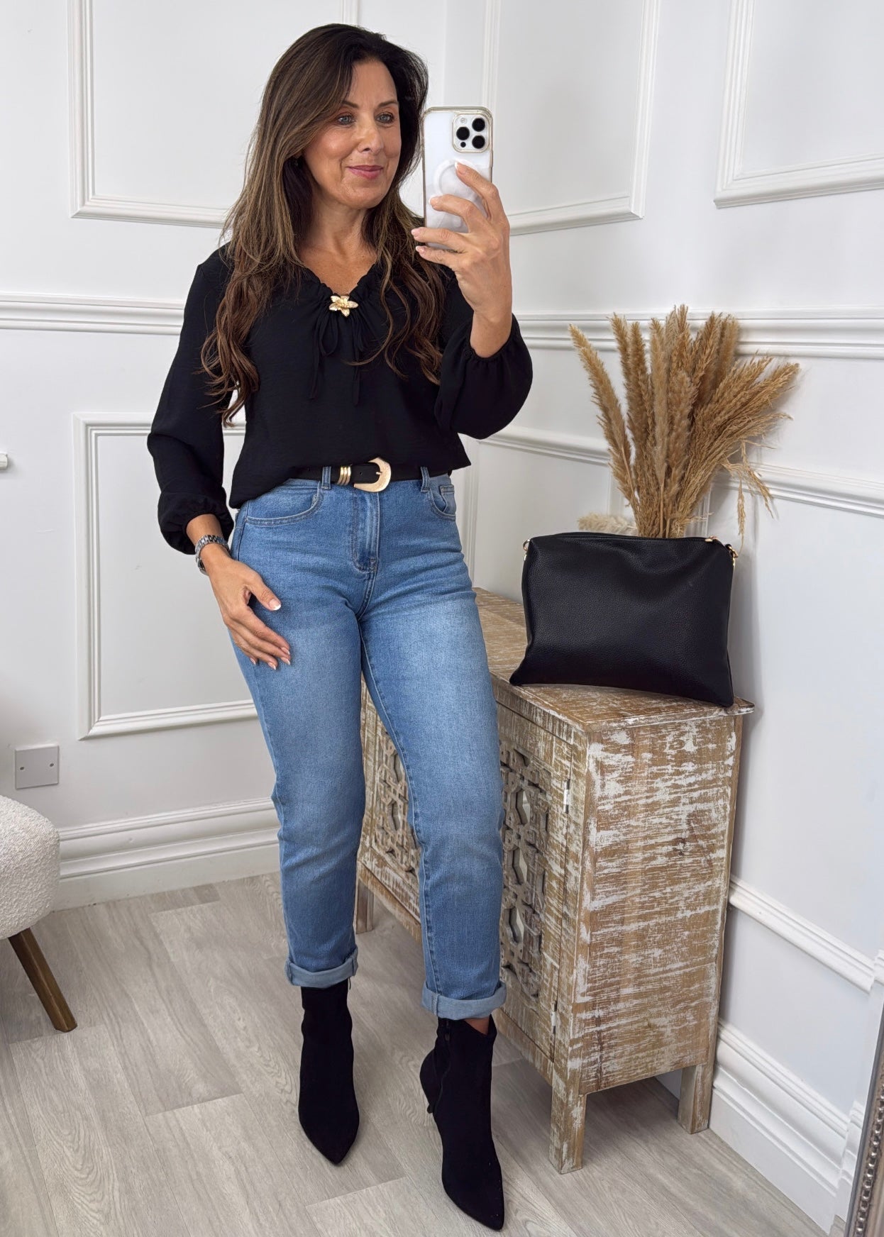 Meadow Black Elasticated Neck Top