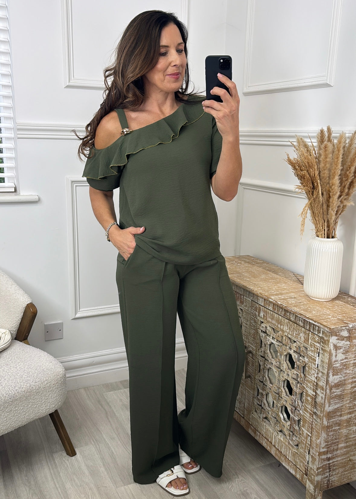 Alison Khaki Frill Set