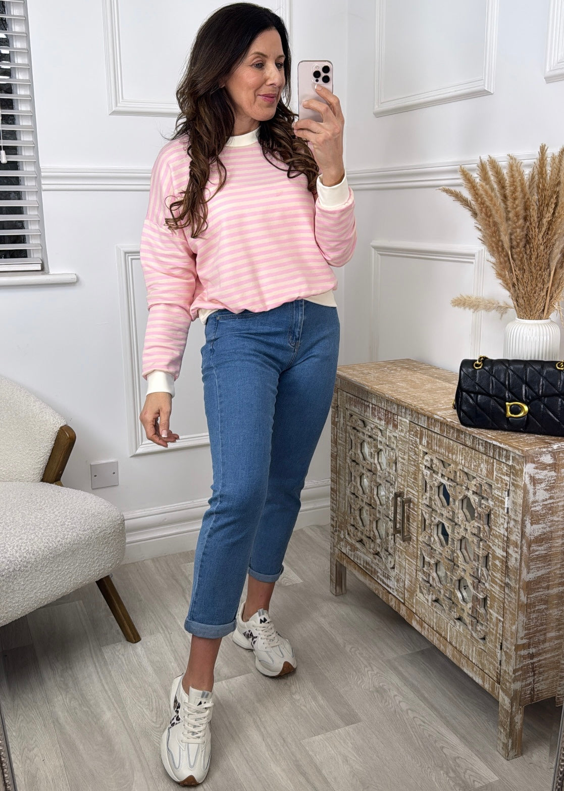 Mirelle Cream And Pink Stripe Sweatshirt