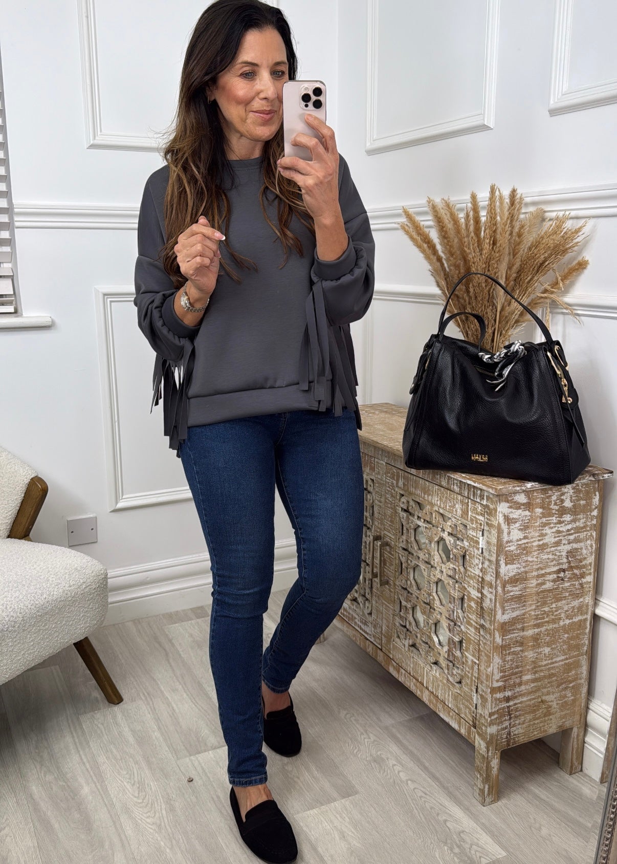 Nicky Grey Fringe Sweatshirt