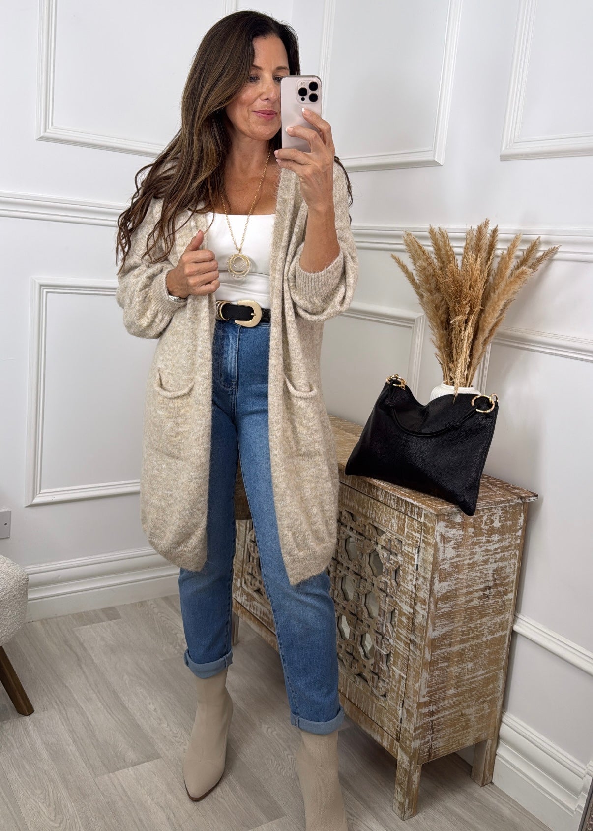 Payton Beige Pocket Cardigan