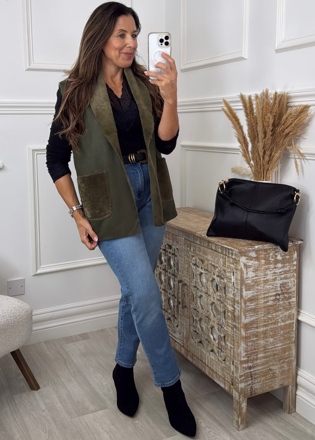 Loretta Khaki Suede Feel Waistcoat