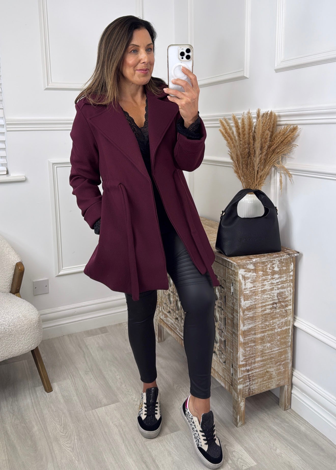 Rosie Wine Belted Jacket
