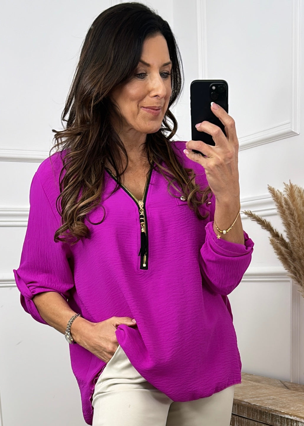 Jocasta Violet Zip Detail Top