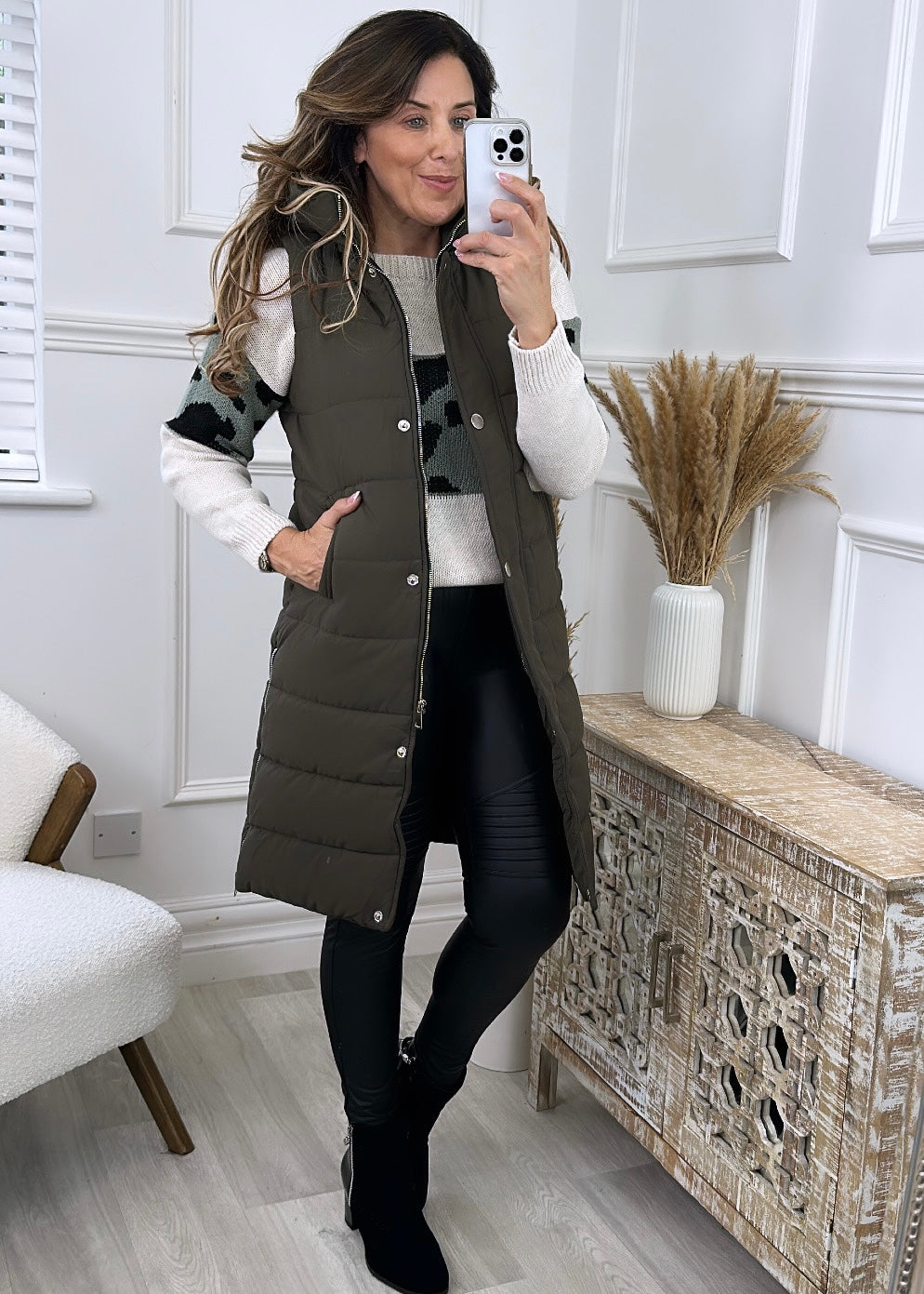 Solve Khaki Longline Puffer Gilet