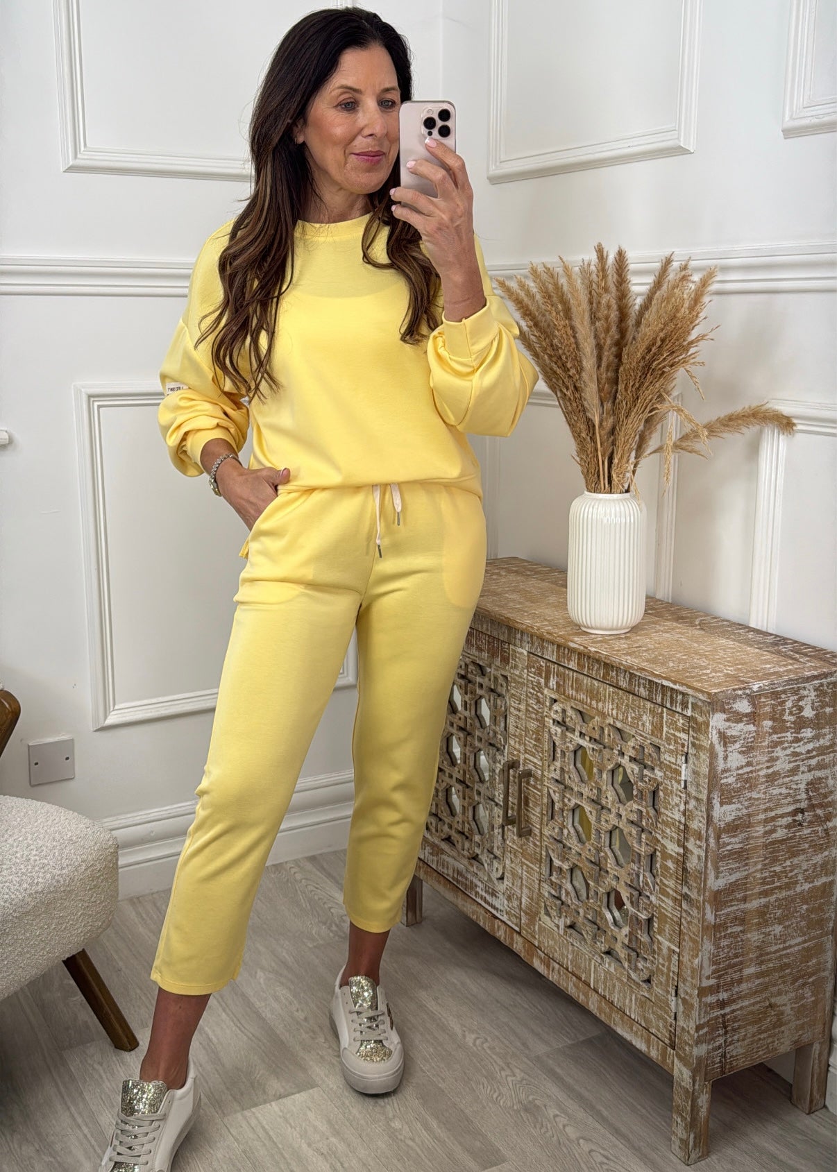 Liana Yellow Dropped Sleeved Sweatshirt Set
