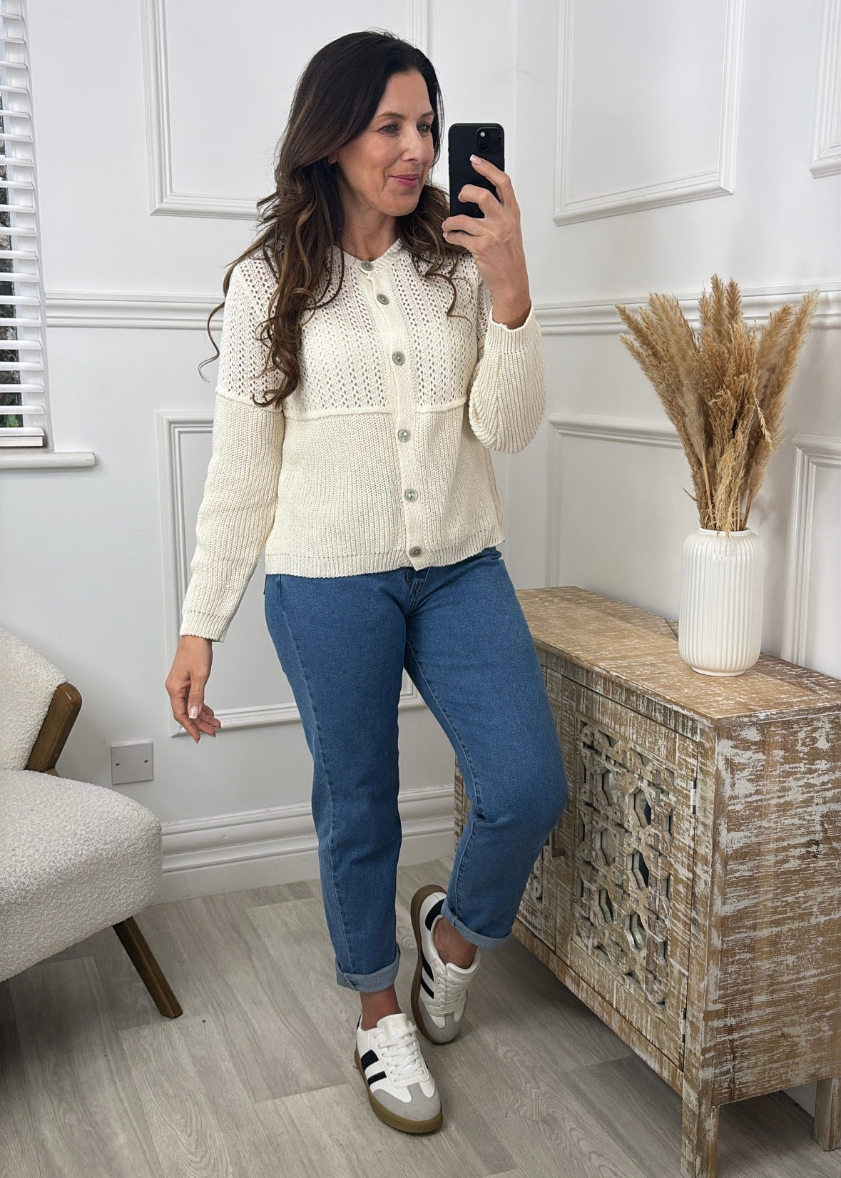Lainey Cream Open Stitch Knit Cardigan