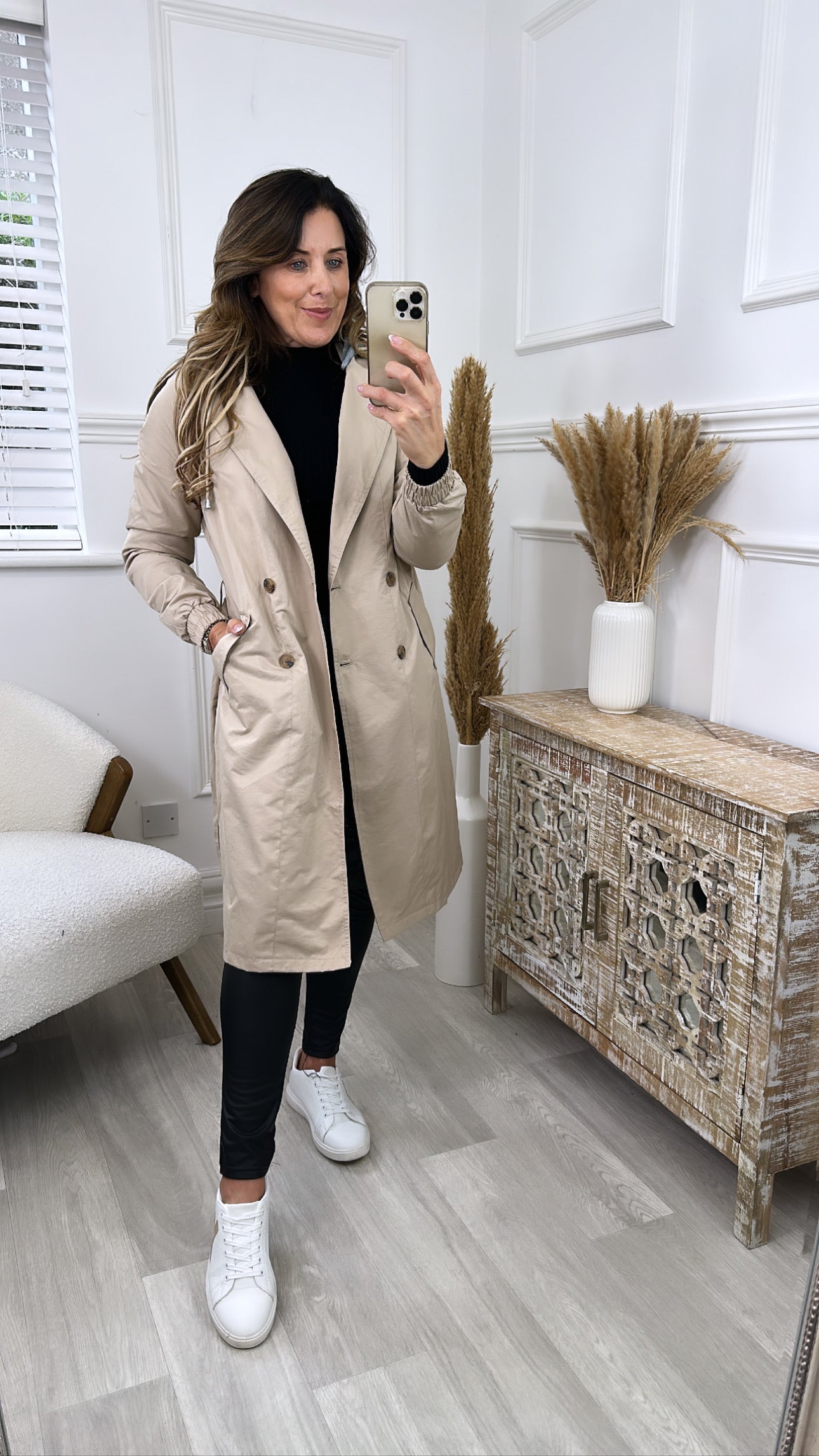 Rosalie Beige Hooded Trench Coat