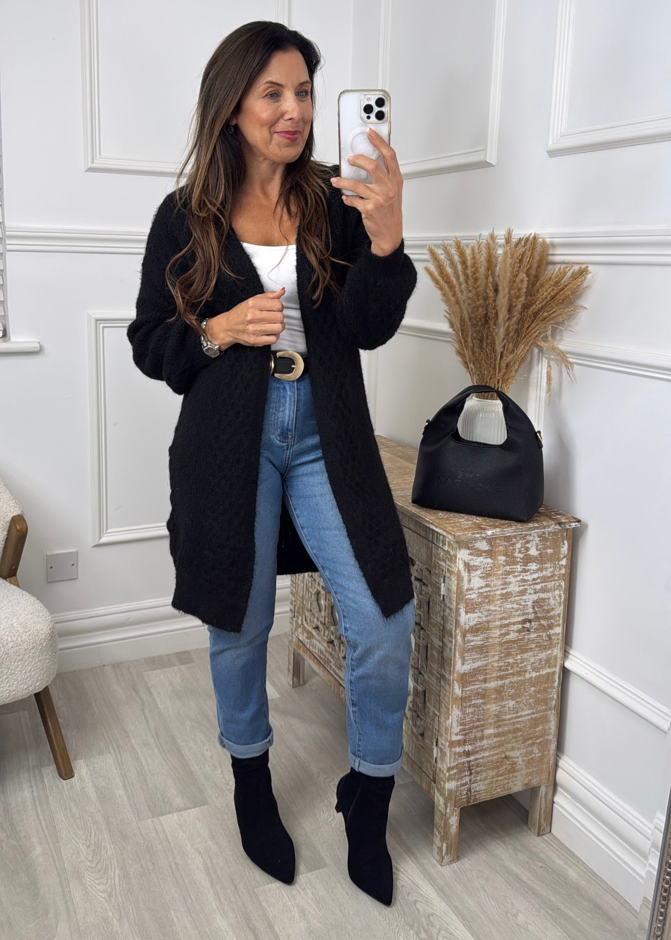 Gemma Black Textured Knit Cardigan