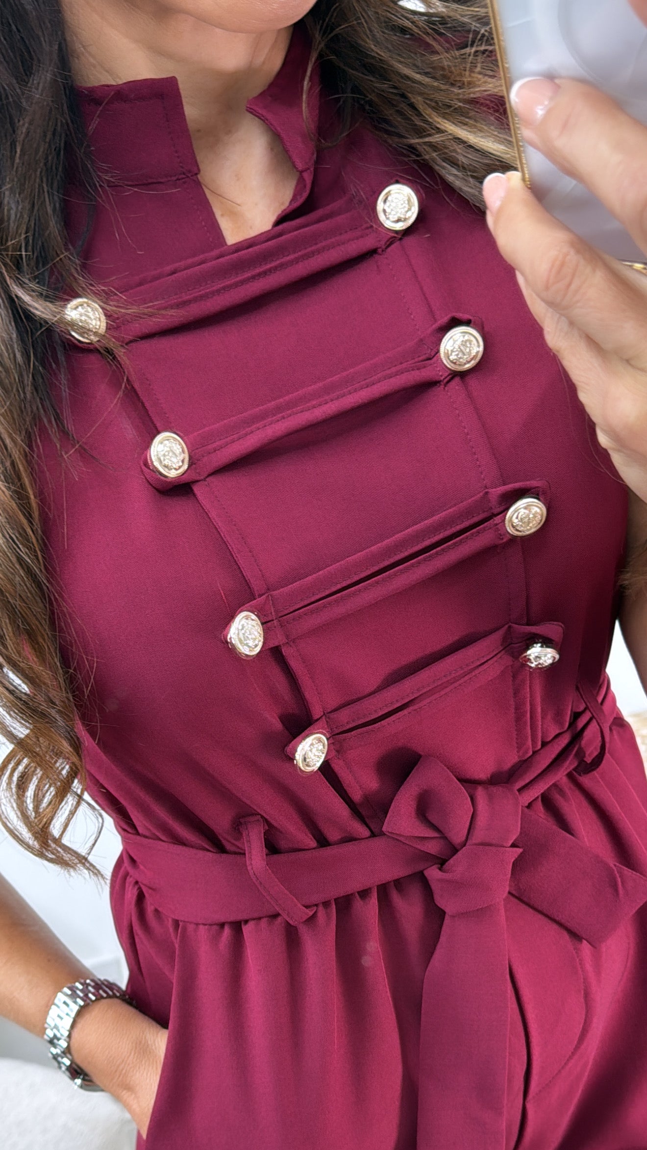 Shauna Wine Gold Button Jumpsuit