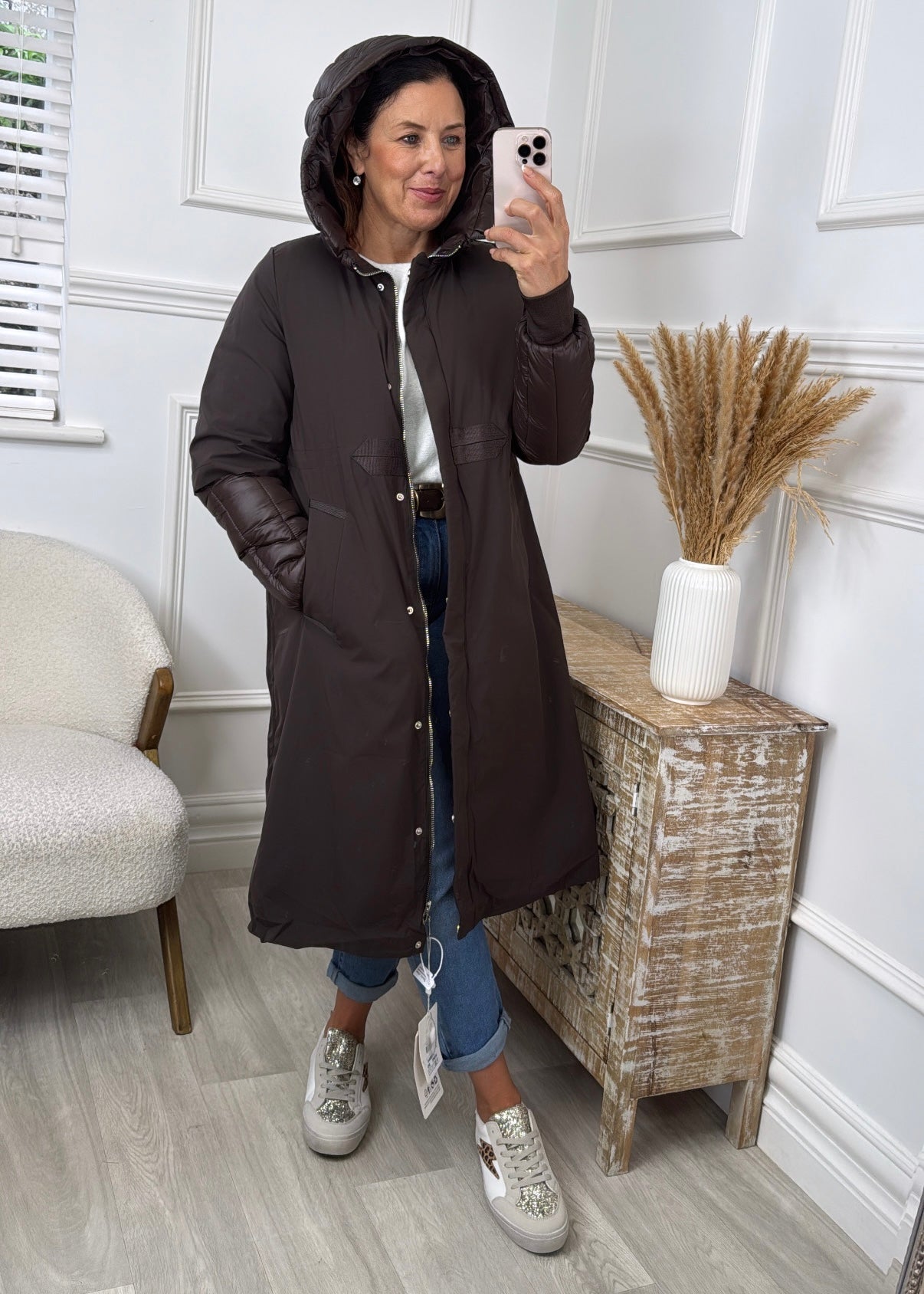 Paloma Brown Mid Length Quilted Sleeve Coat