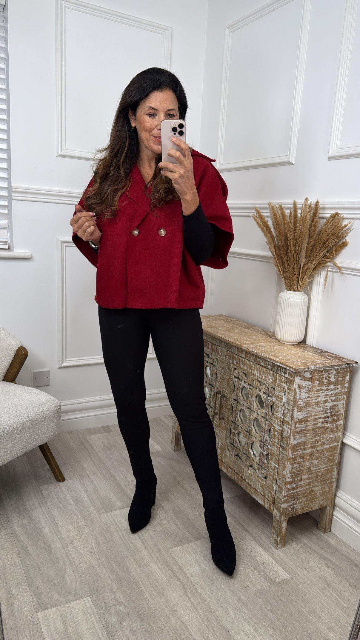 Suzette Wine Notch Lapel Cape