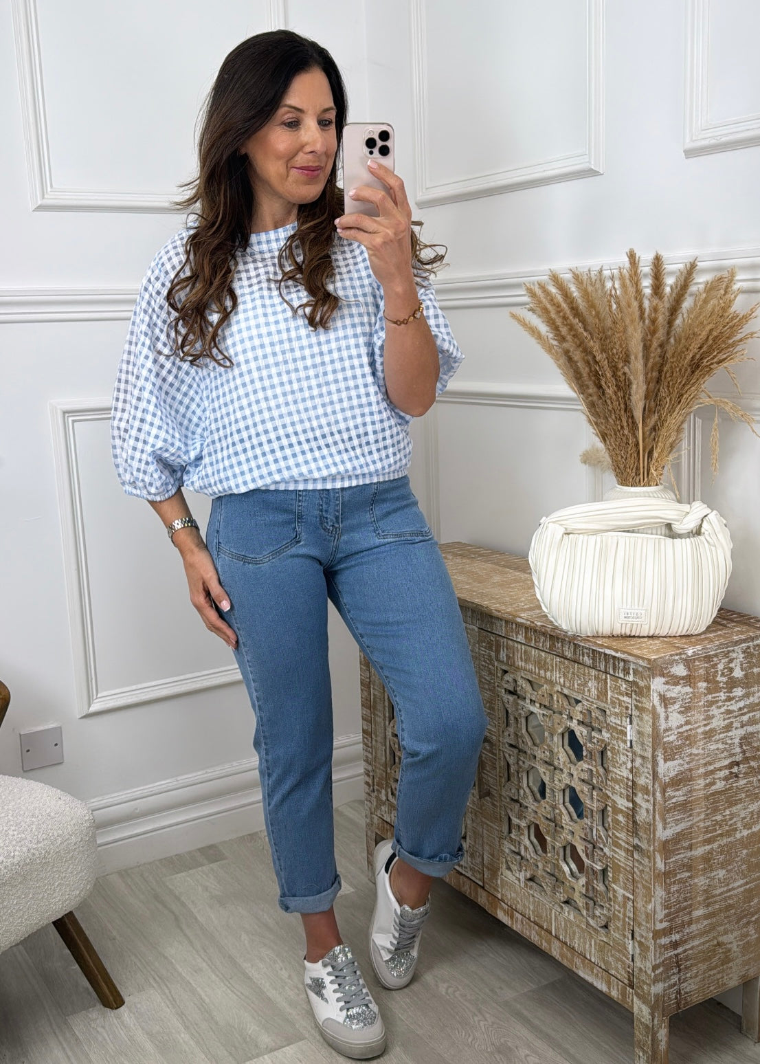 Hazel Blue Gingham Print Top