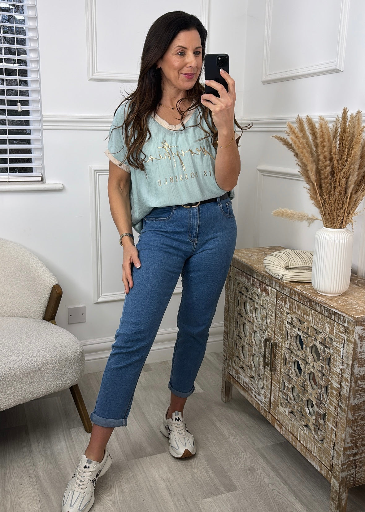 Nancy Aqua Green Everything is Possible Top
