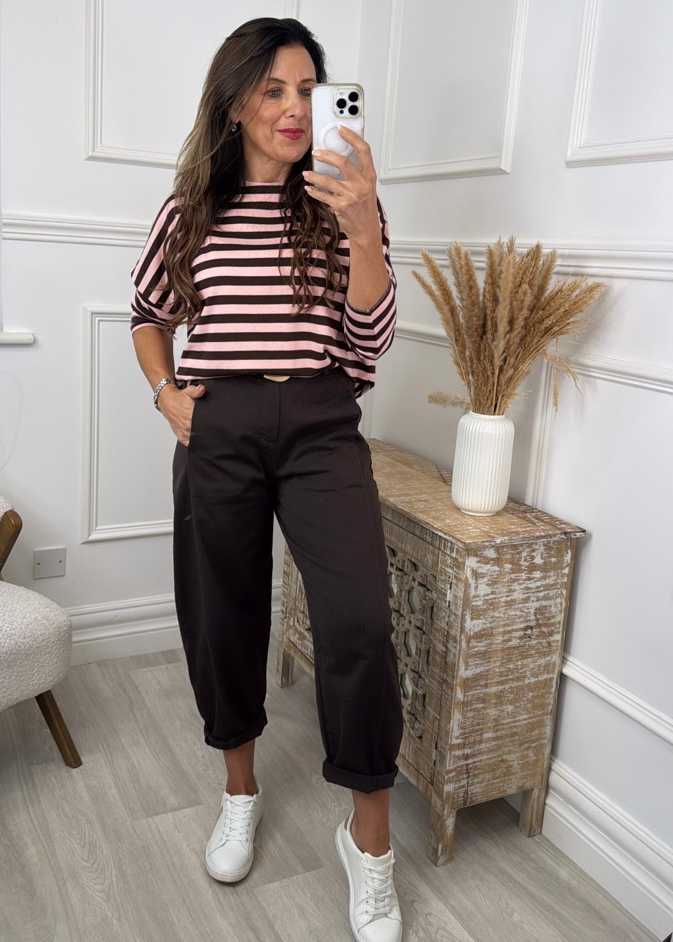 Viola Pink and Brown Striped Top