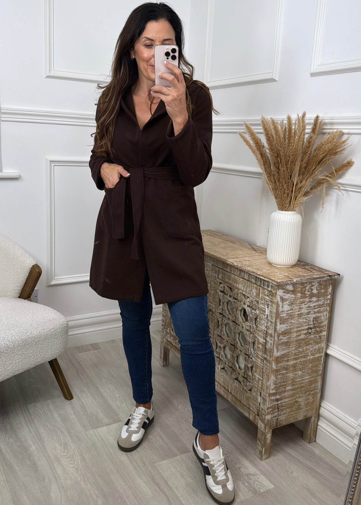 Neva Brown Belted Wrap Coat