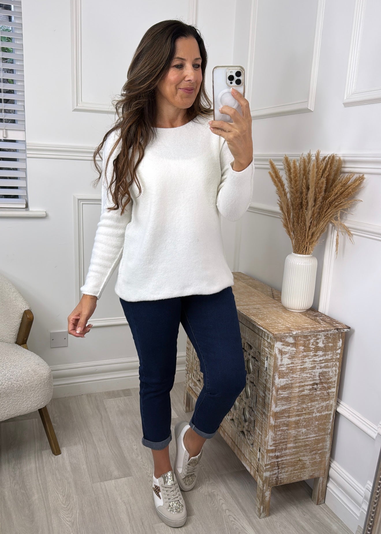 Honor Cream Wide Neck Knit Jumper