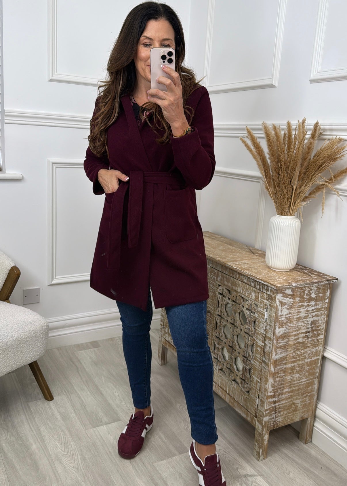 Neva Wine Belted Wrap Coat