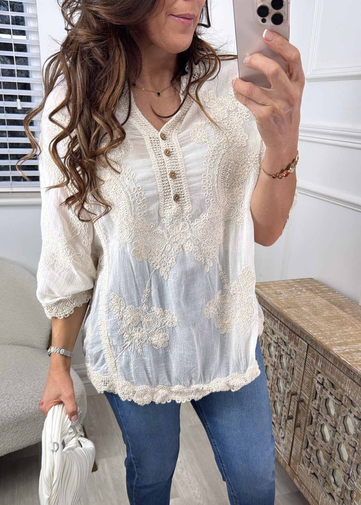 Joslyn Beige Broderie Blouse