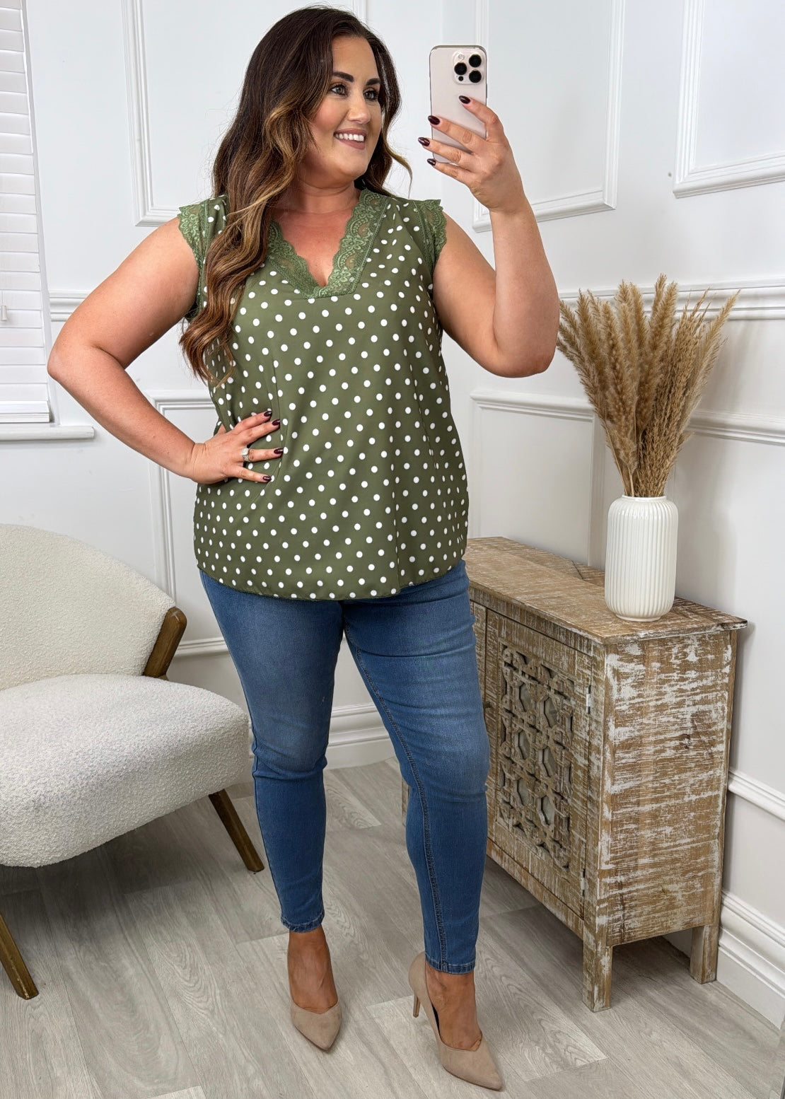 Trisha Khaki Polka Dot Cami