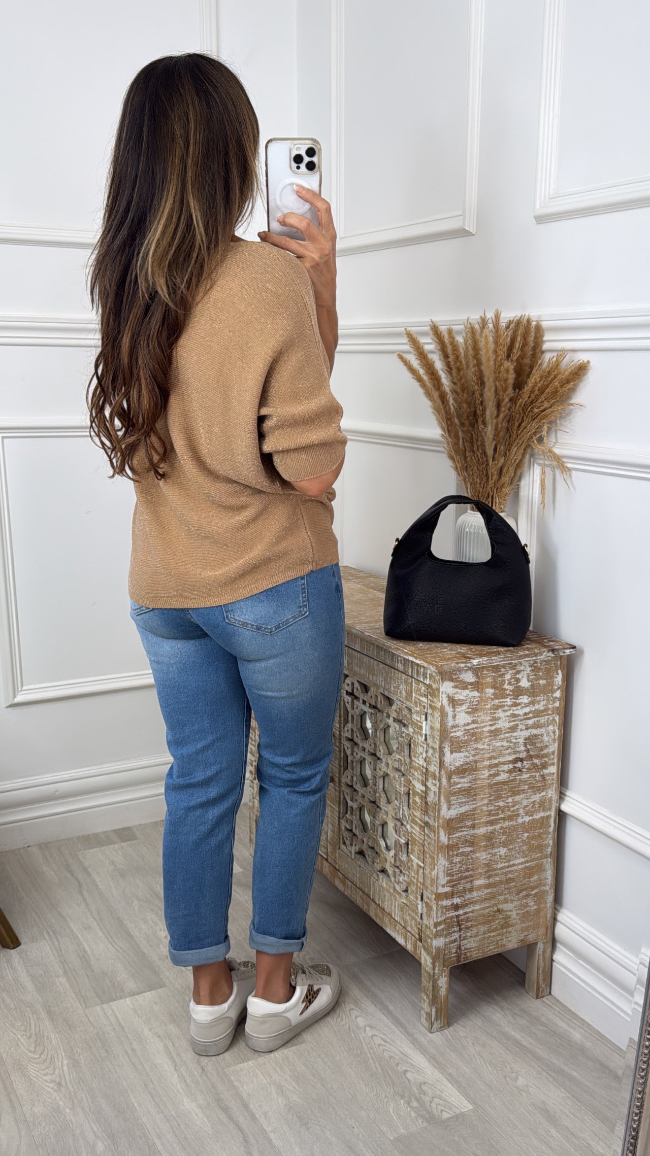 Nova Cream V Neck Glitter Top