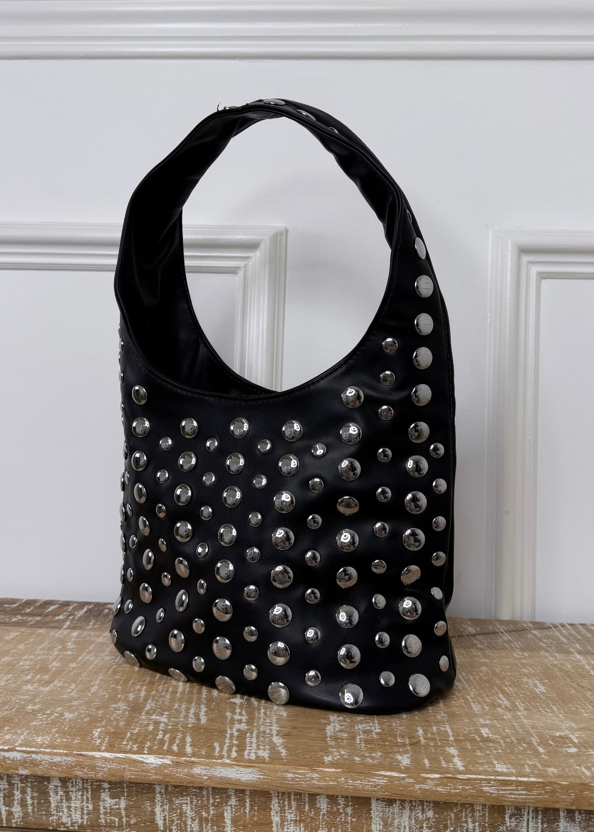 Leonie Black Studded Shoulder Bag