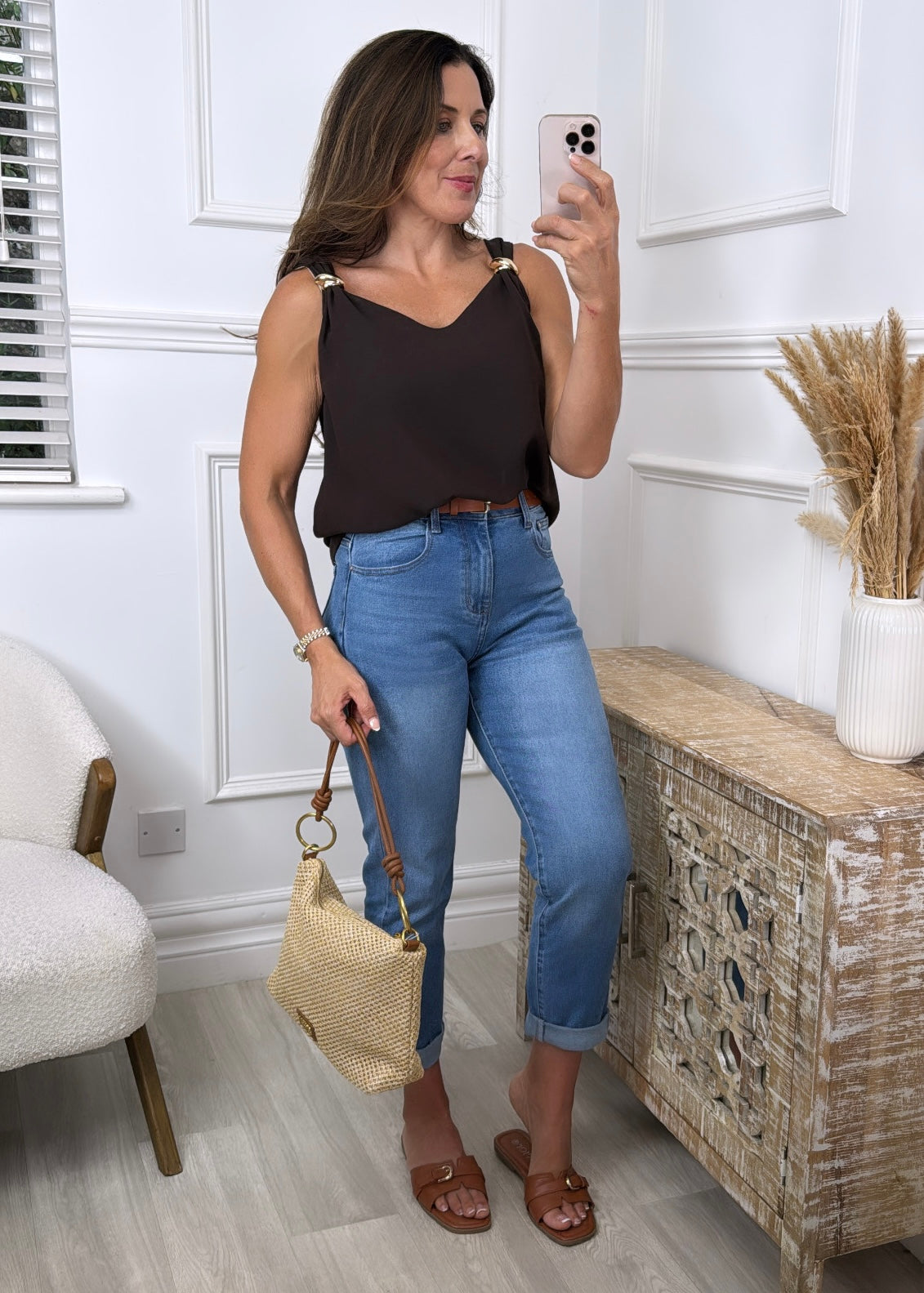 Sabine Brown Gold Clasp Cami