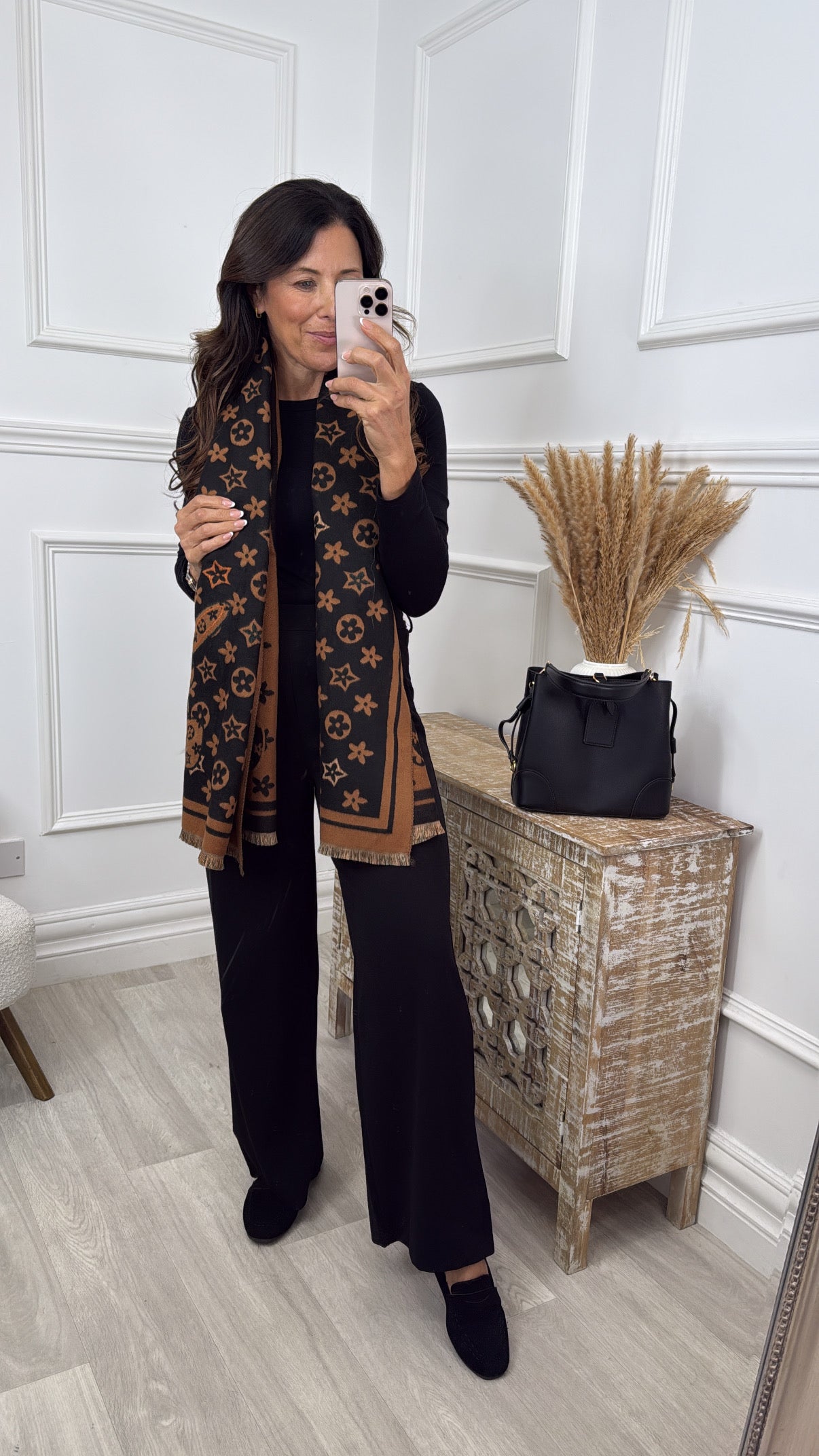 Veronica Coffee And Black Pattern Scarf