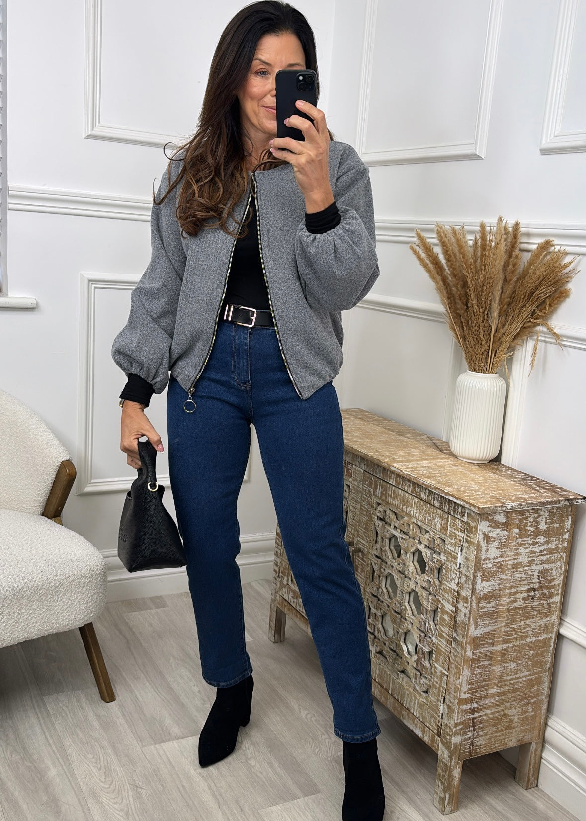 Jessica Grey Bomber Jacket