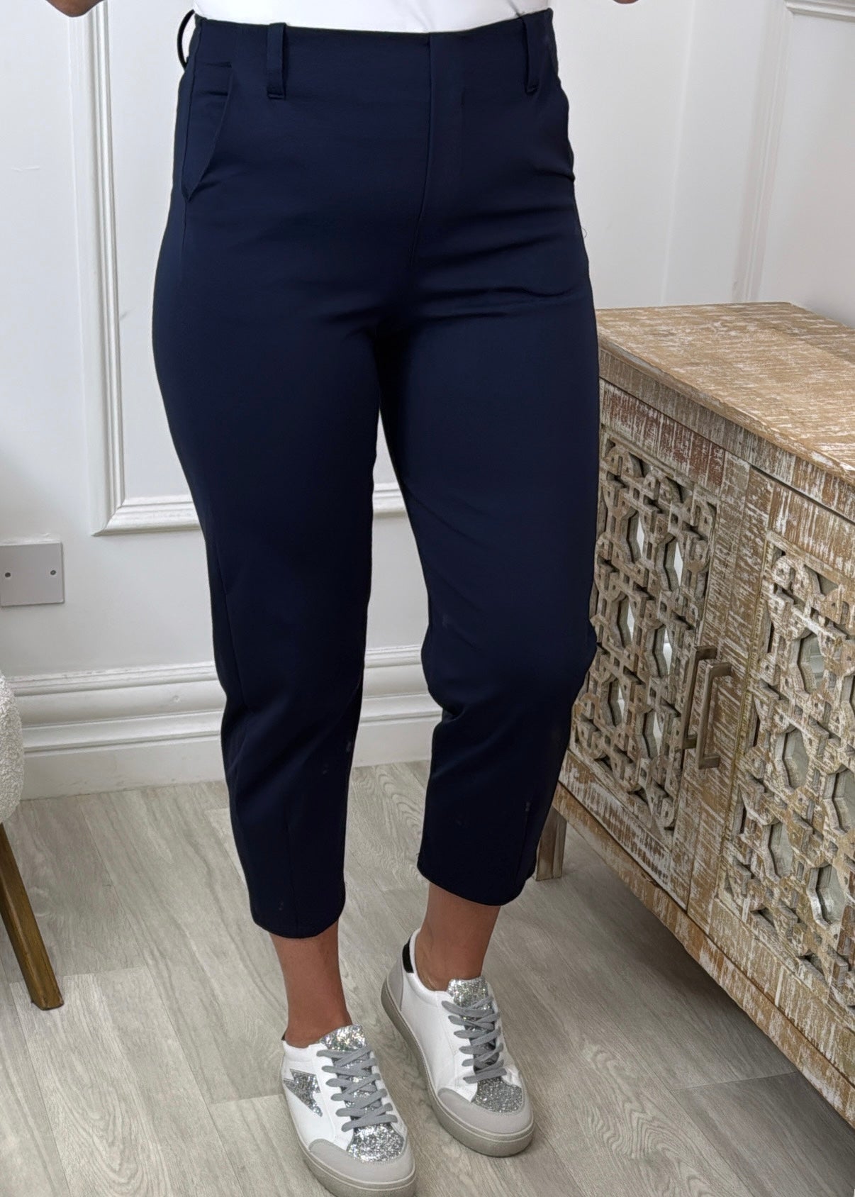 Bridie Navy Tapered Leg Trousers