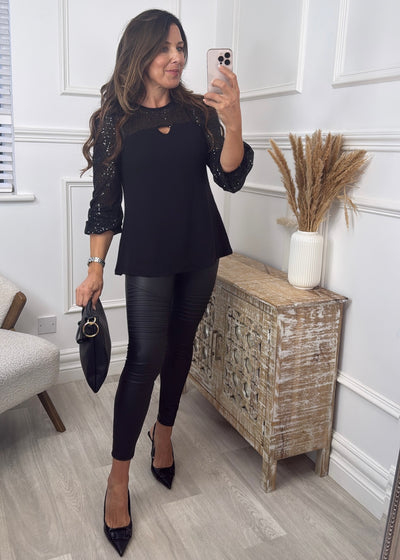 Teresa Black Sequin Cold Shoulder Top