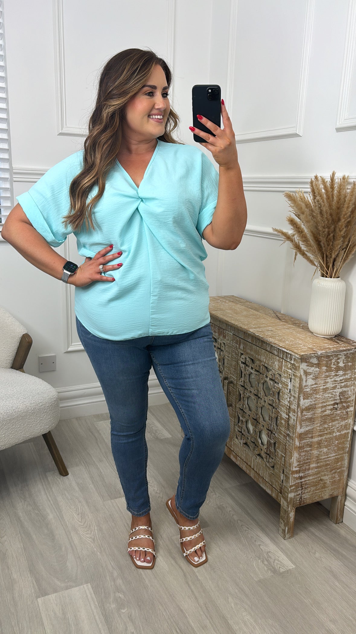 Orianna Aqua Twist Front Blouse