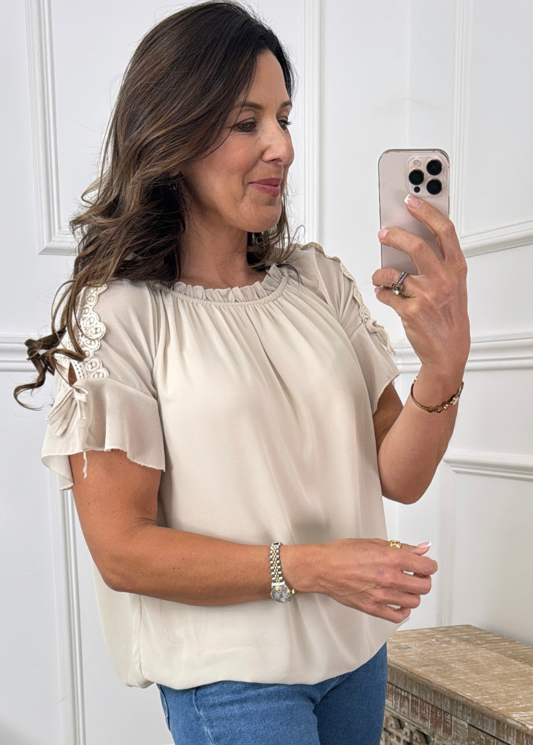Eimear Cream Ruffle Neck Blouse