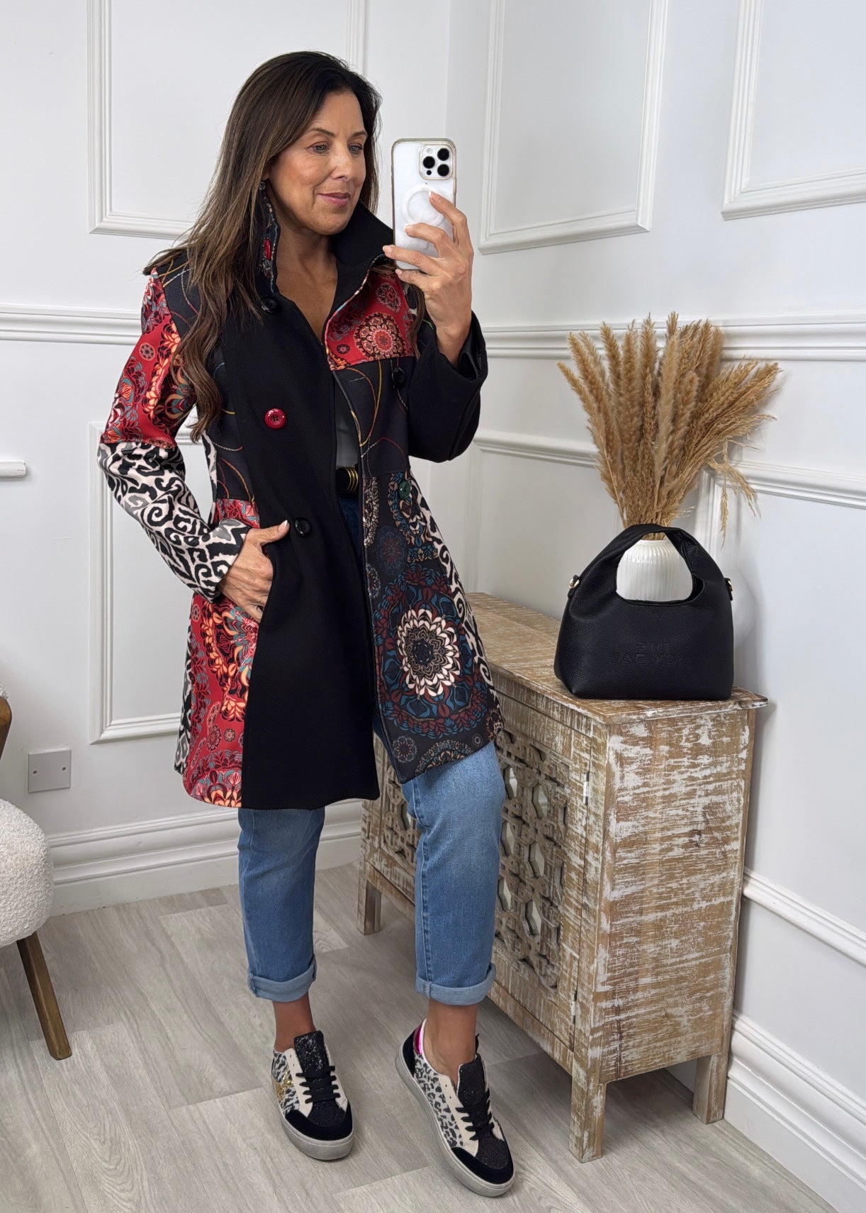 PRE ORDER: Dessy Black Multi Print Coat