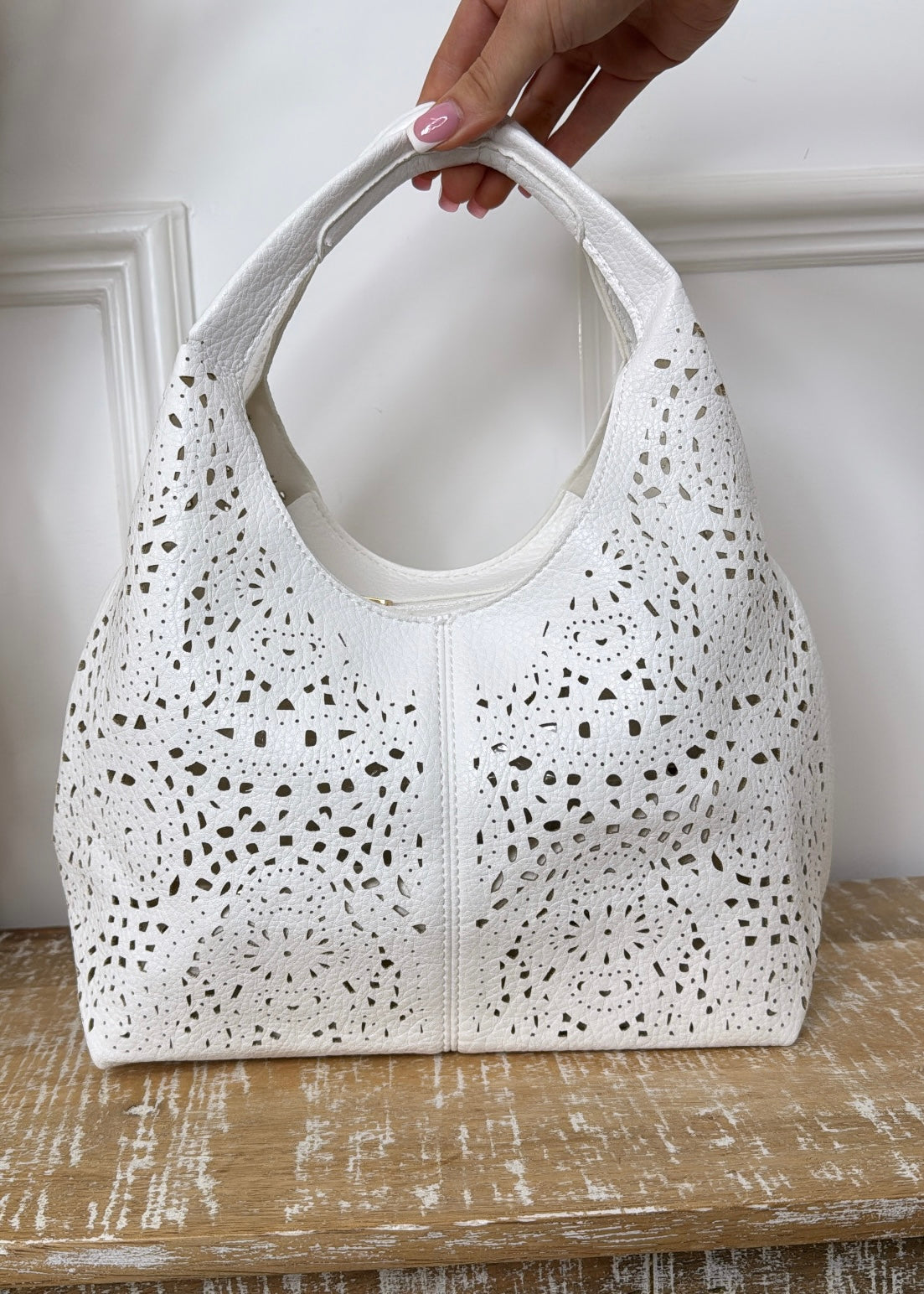 Portofino White Laser Cut Tote Bag
