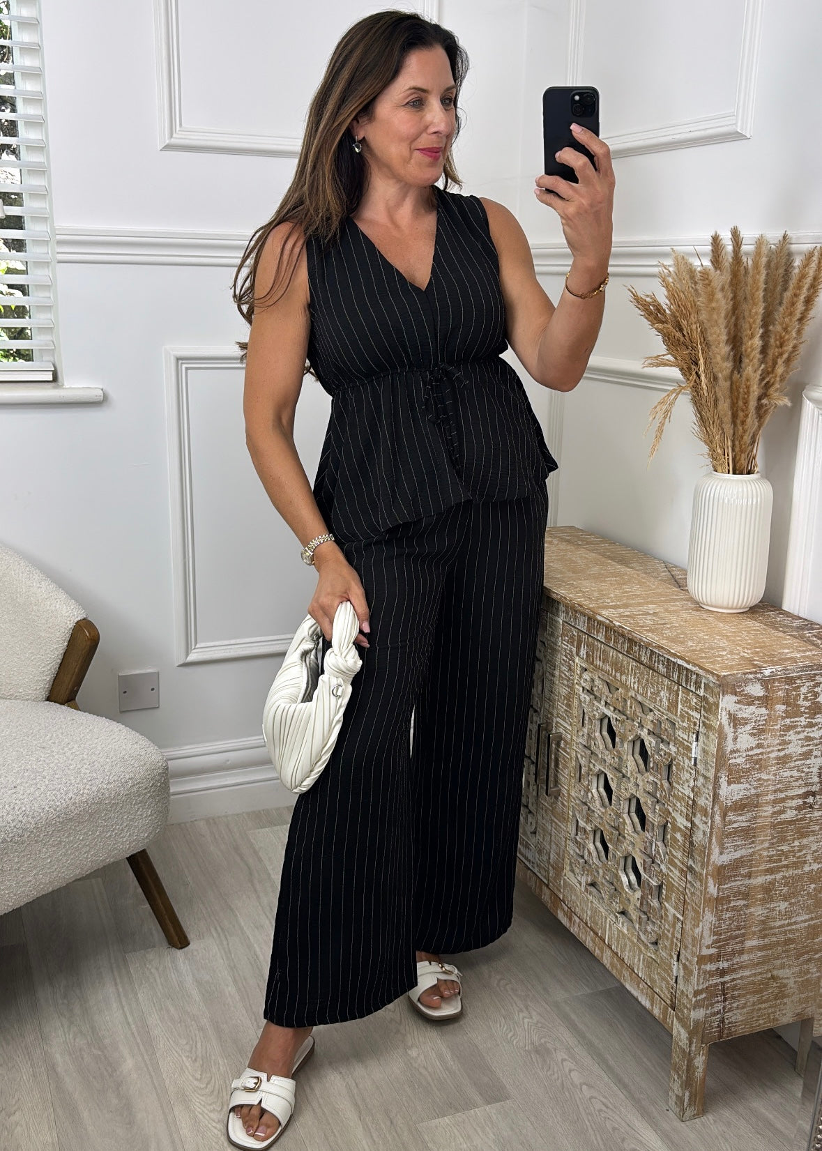 Catherine Black Striped Set