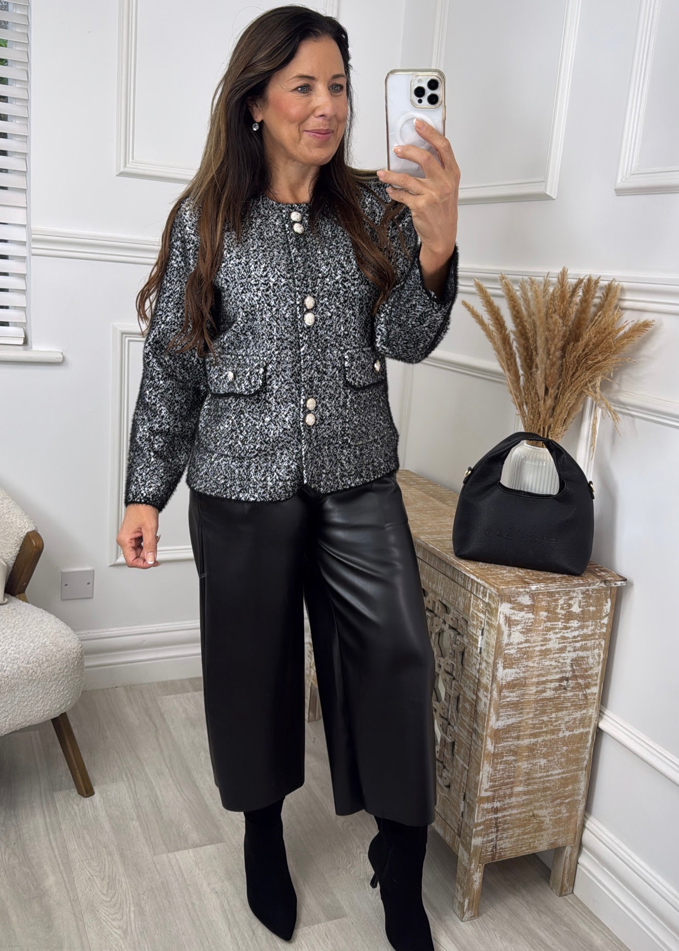 Suin Black Gold Button Cardigan