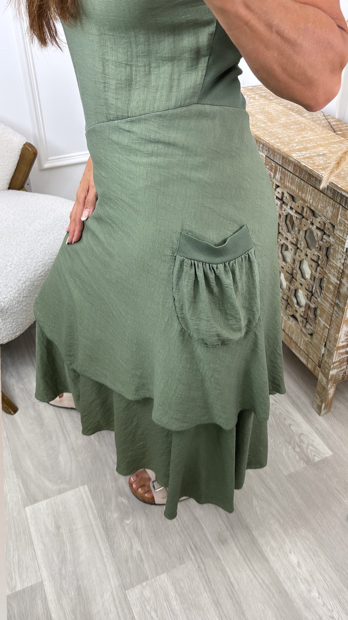 Quinn Khaki Layered Skirt Dress