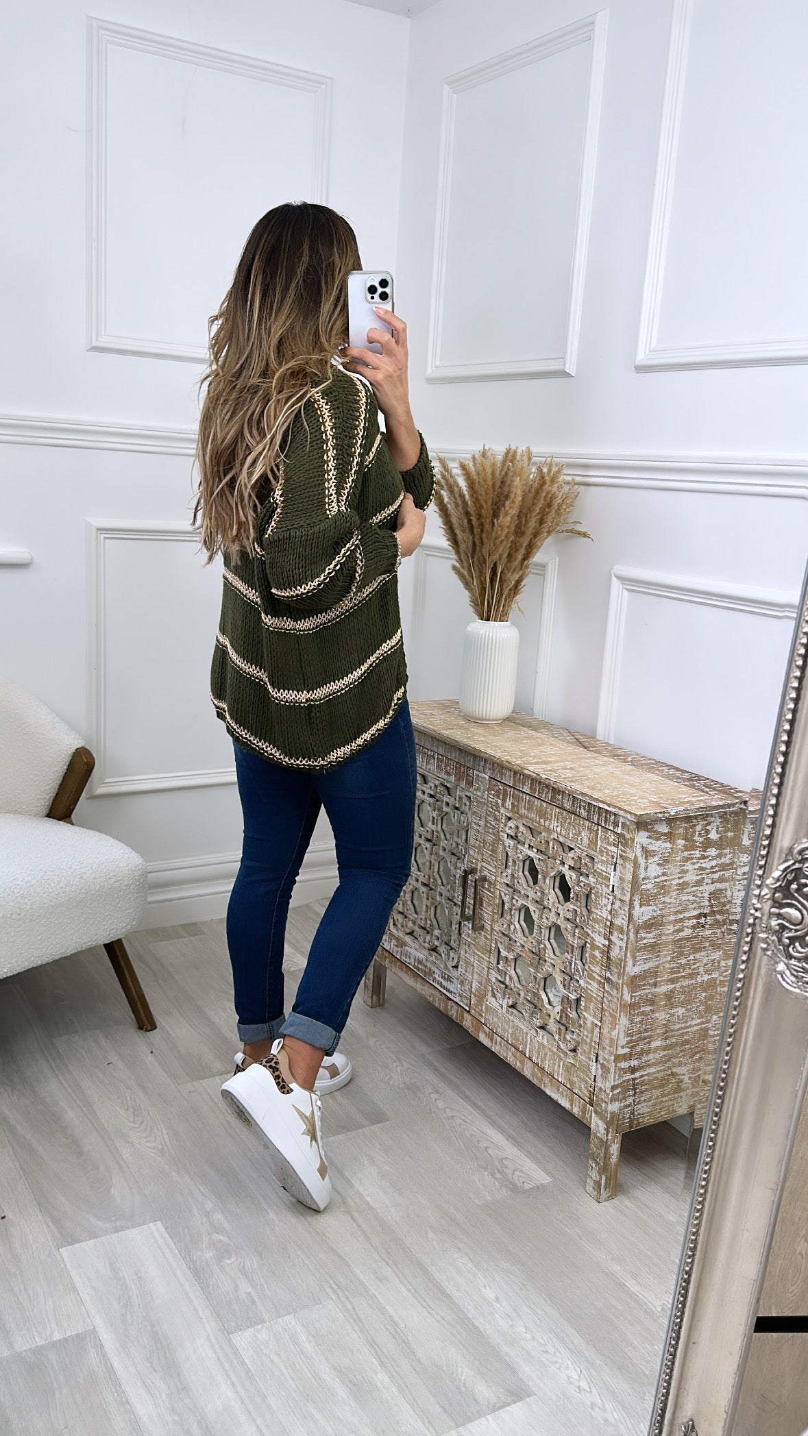 Jamie Khaki Striped Cardi