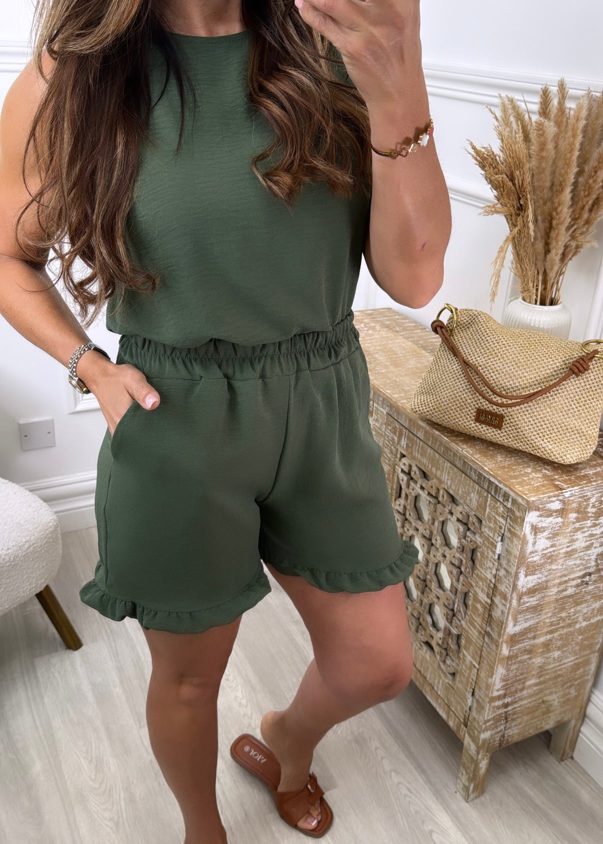 Kirsty Khaki Top and Shorts Set