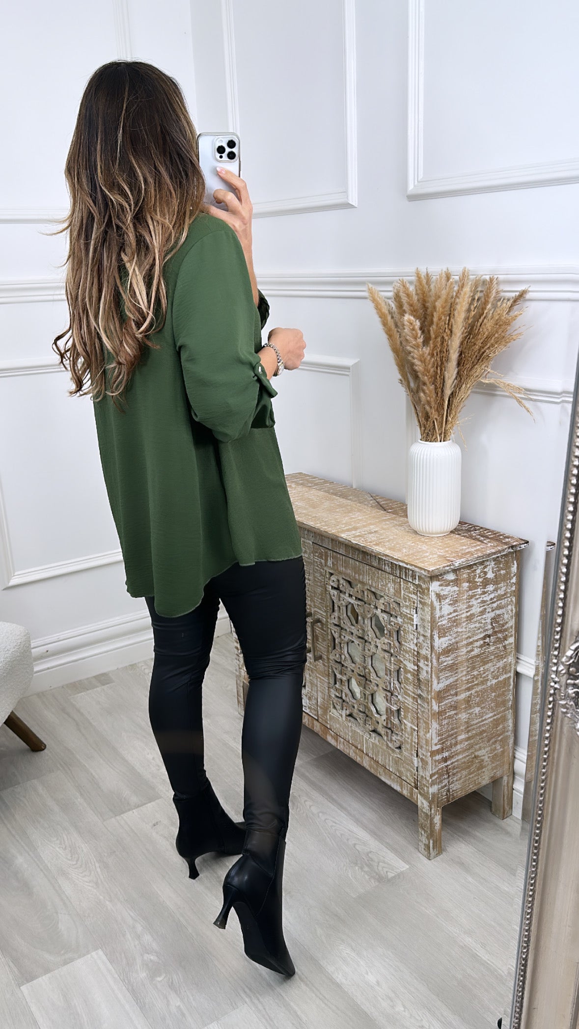 Sarah-Jane Khaki Lace Detail Blouse