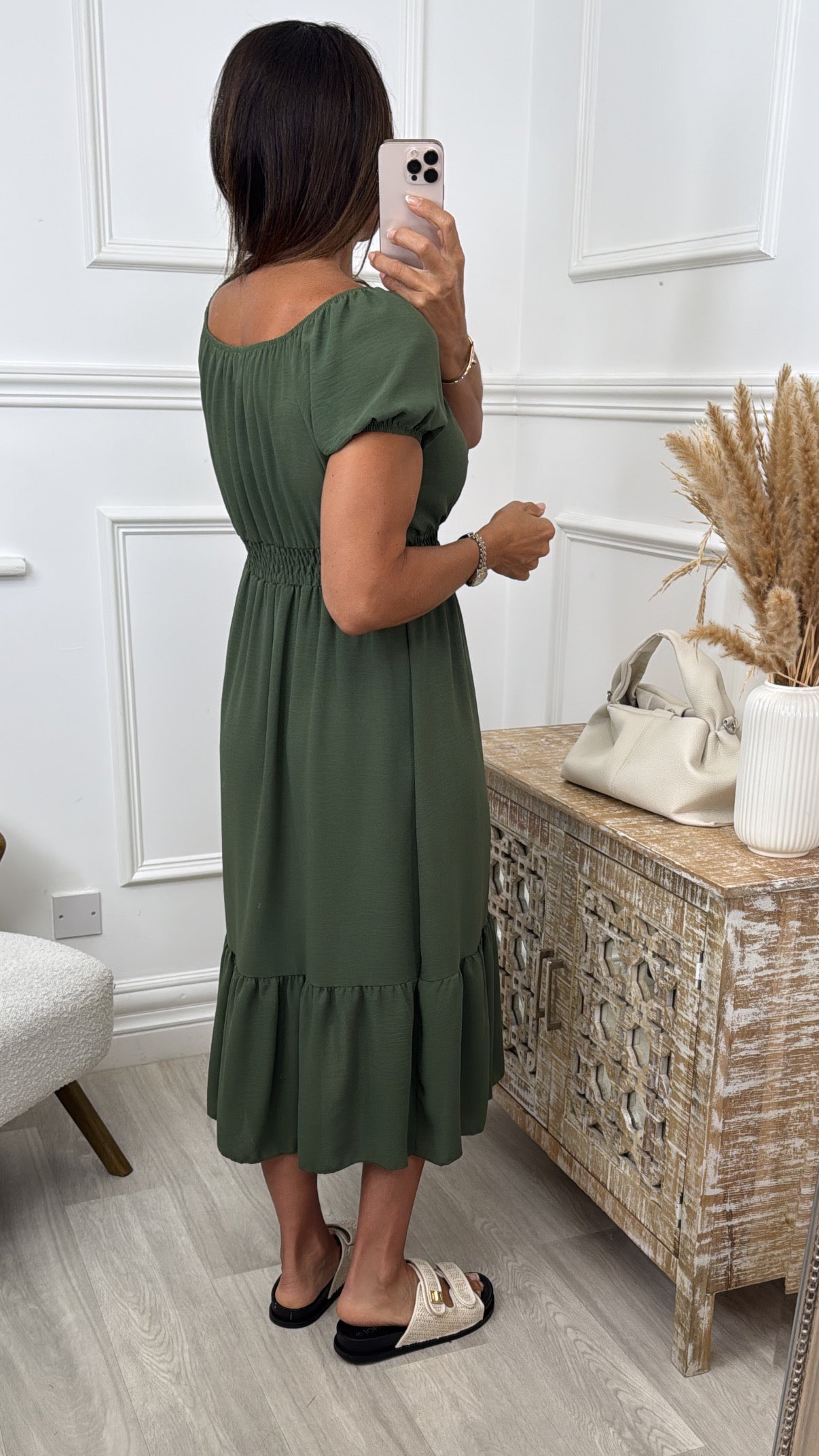 Alanya Khaki Short Sleeved Midi Dress