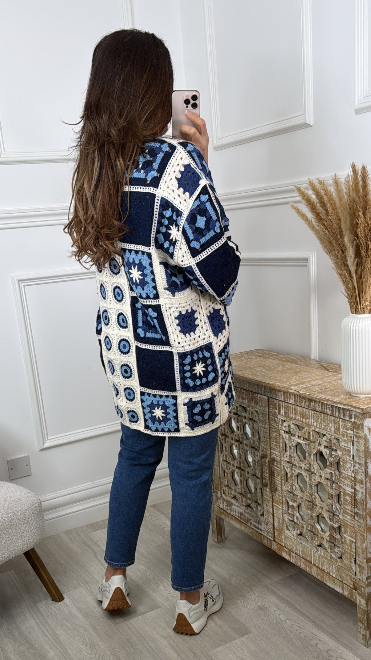 Alana Navy Crochet Knit Longline Cardi