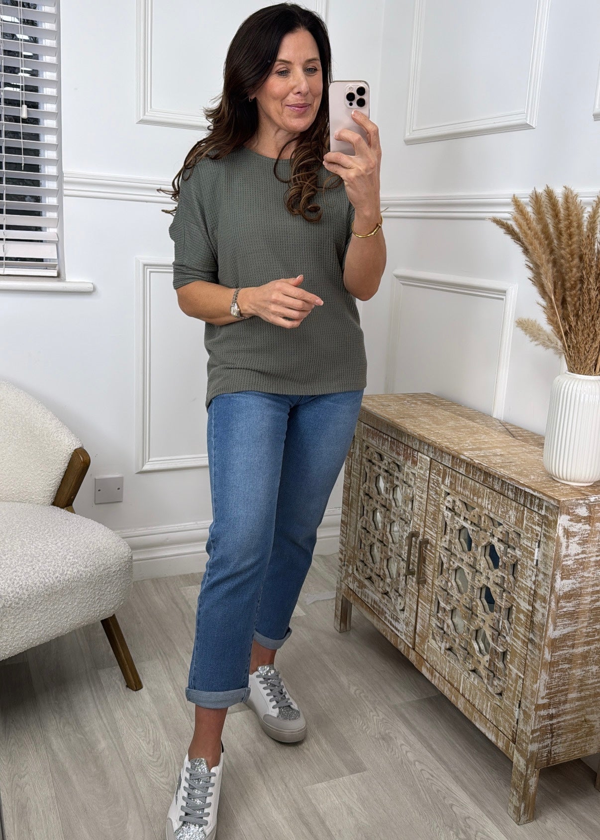 Rily Khaki Marl Longline Top