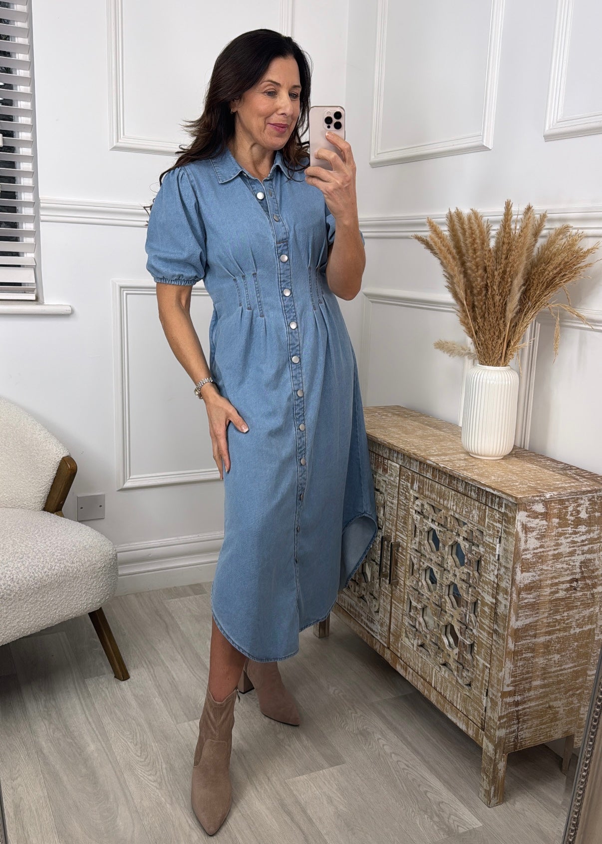 Taylor Blue Denim Shirt Maxi Dress
