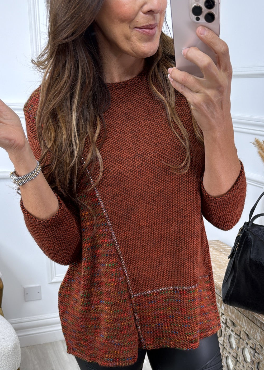 Gretta Rust Asymmetric Stripes Sweater