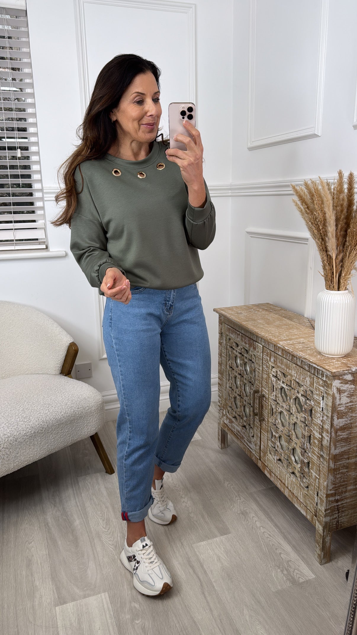 Katie Khaki Gold Eyelet Sweatshirt
