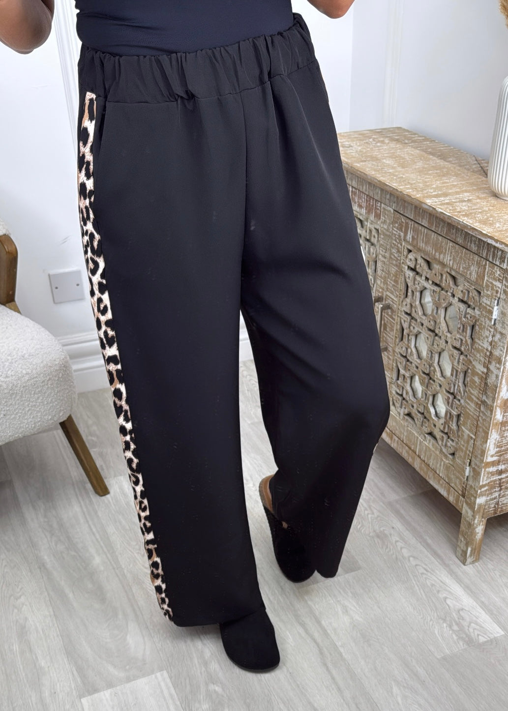 Olga Black Leopard Stripe Trousers