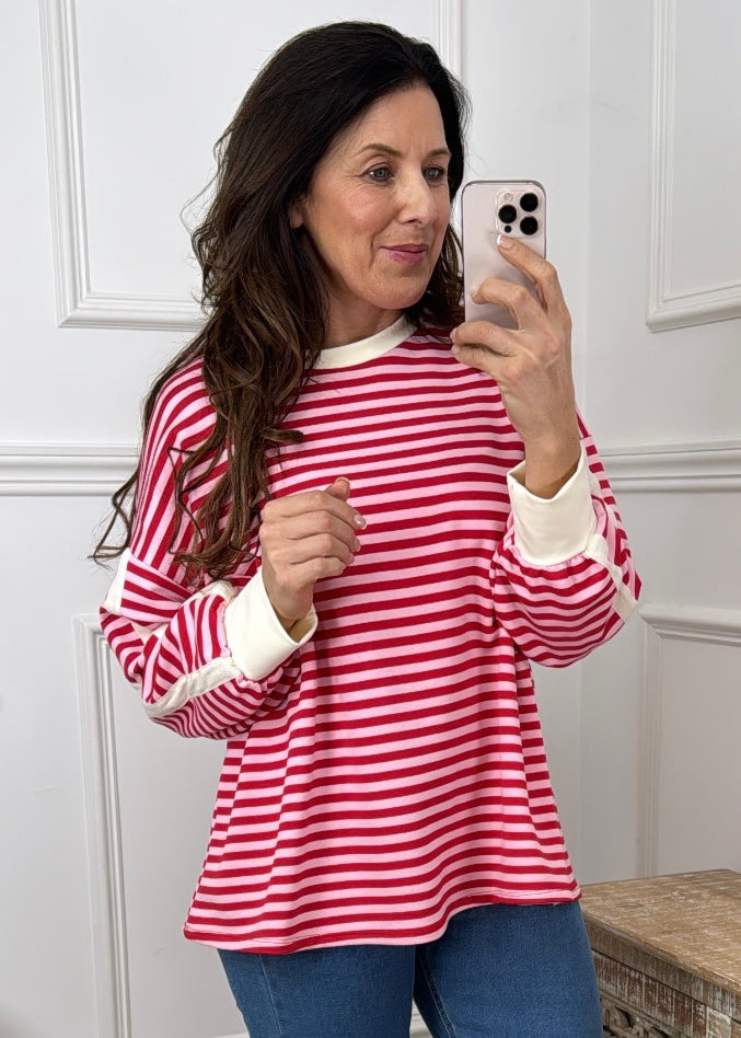 Elsa Red And Pink Stripe Top